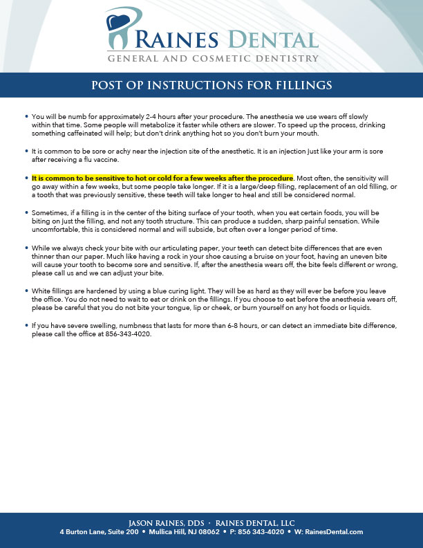 Postoperative Instructions-Fillings
