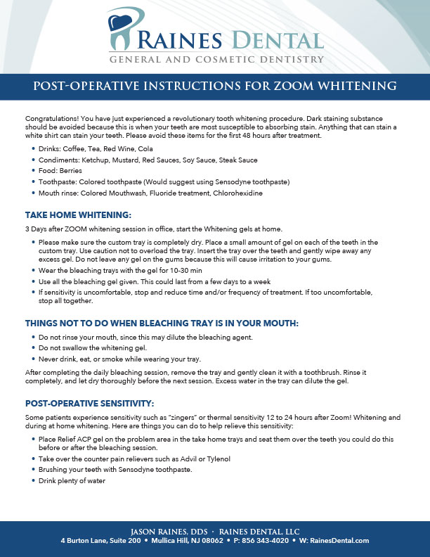 Postoperative Instructions-Zoom Whitening